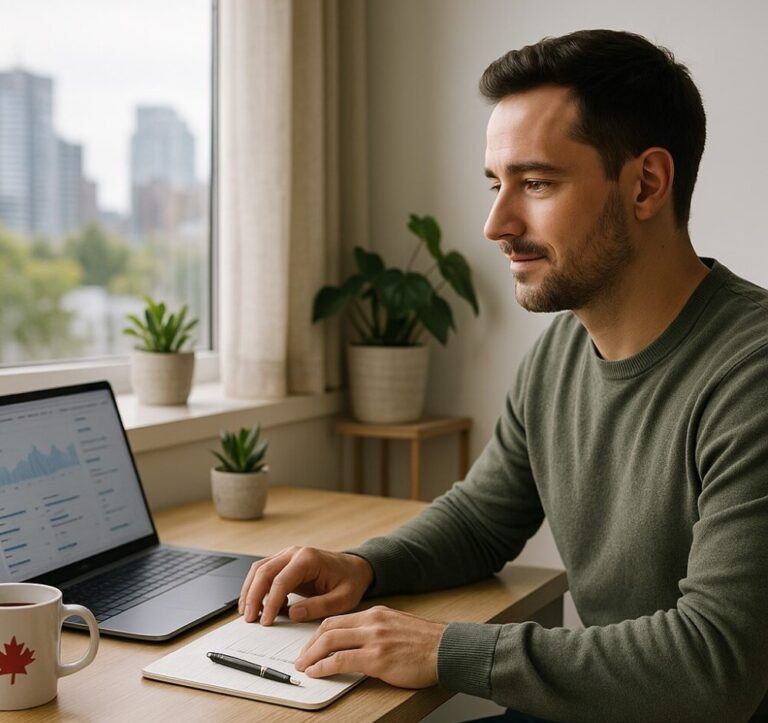 Canada Affiliate Guide Man at Computer