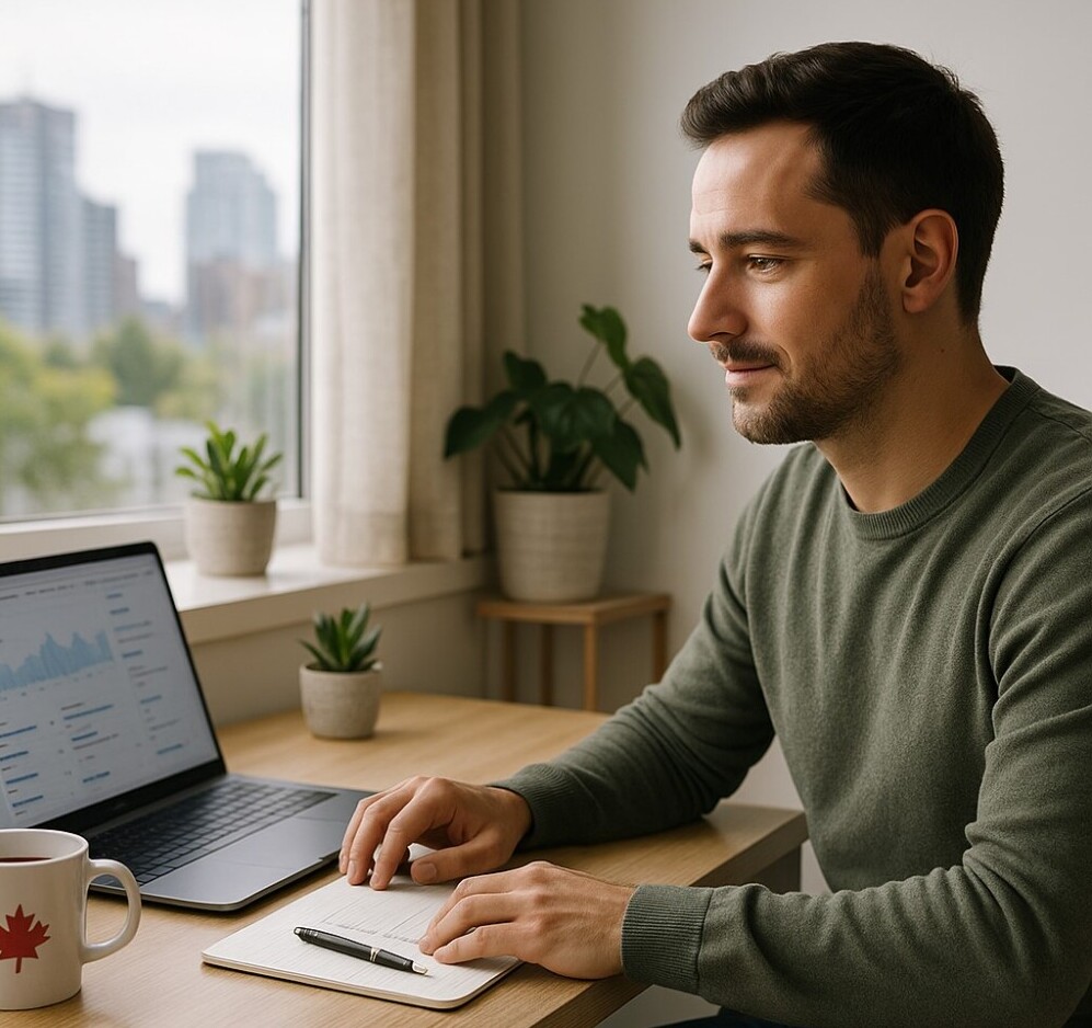 Canada Affiliate Guide Man at Computer